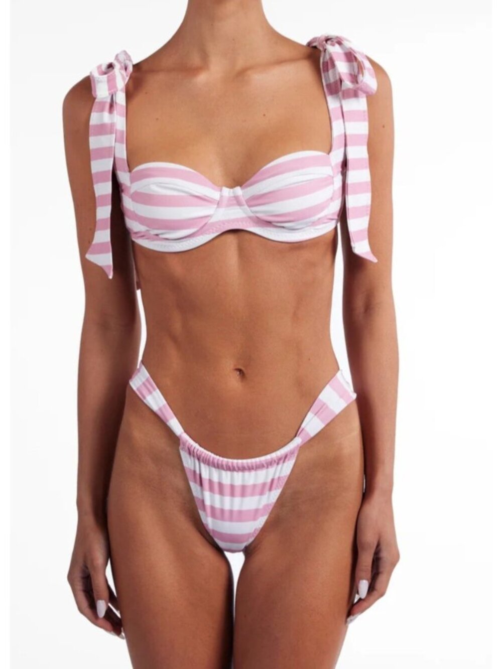 Same Los Angeles Lady Bikini 2PC Pink White Striped Underwire L NWT